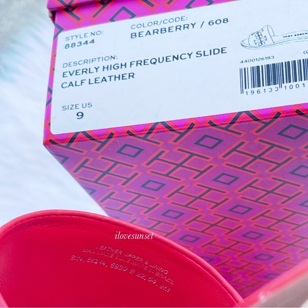 {Tory Burch} Bearberry Everly High Frequency Slide Flat Sandals - Size 9 - Picture 7 of 7